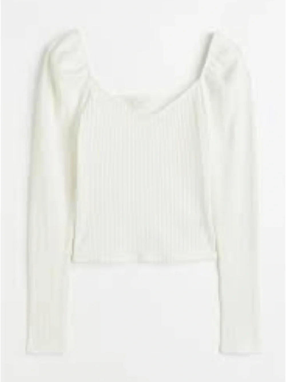 H&M Cream Ribbed Scoop-Neck Long Sleeve Top